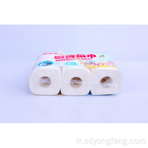 Papier de nettoyage sanitaire de cuisine de couleur blanche à 3 plis